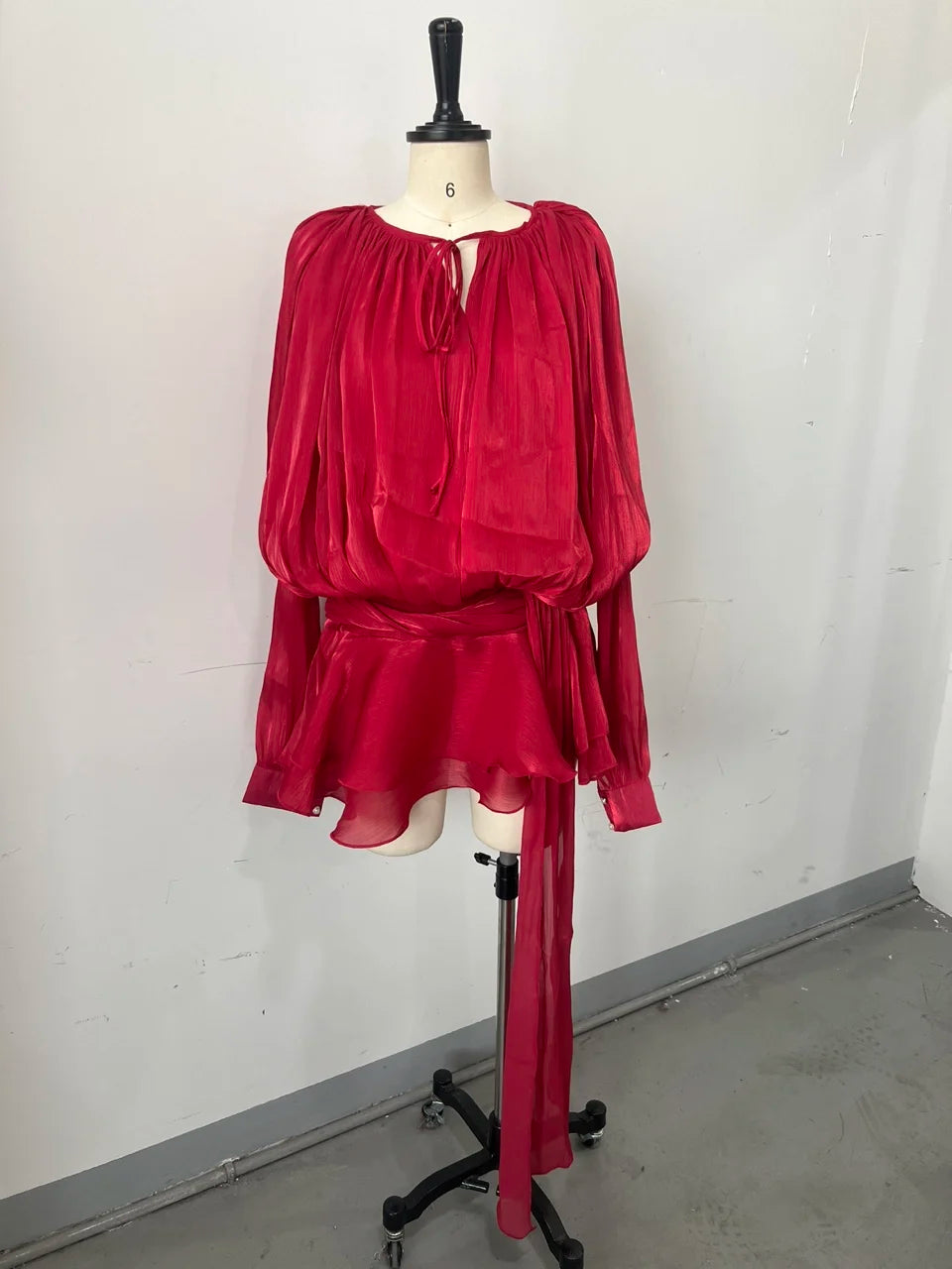 Elegant Ruched Mini Dress - Womens Lantern Sleeve High Waist Fashion 2025 - ZOOMNSTORE