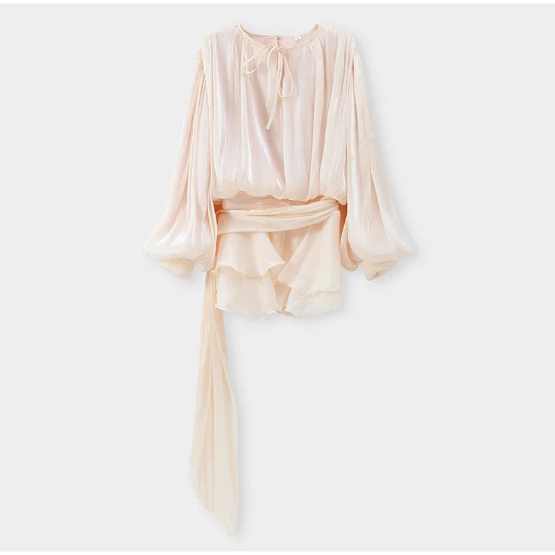 Elegant Ruched Mini Dress - Womens Lantern Sleeve High Waist Fashion 2025 - ZOOMNSTORE