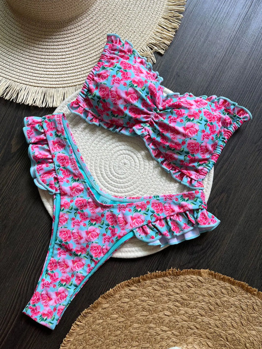 Ruffled Floral Bikini Set - Womens Sexy Two-Piece Swimwear - ZOOMNSTORE