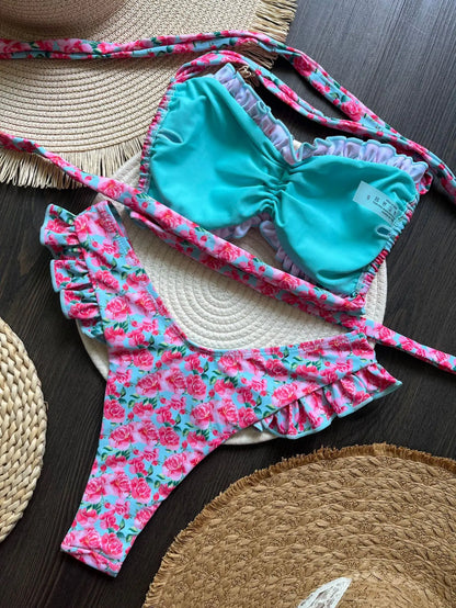 Ruffled Floral Bikini Set - Womens Sexy Two-Piece Swimwear - ZOOMNSTORE