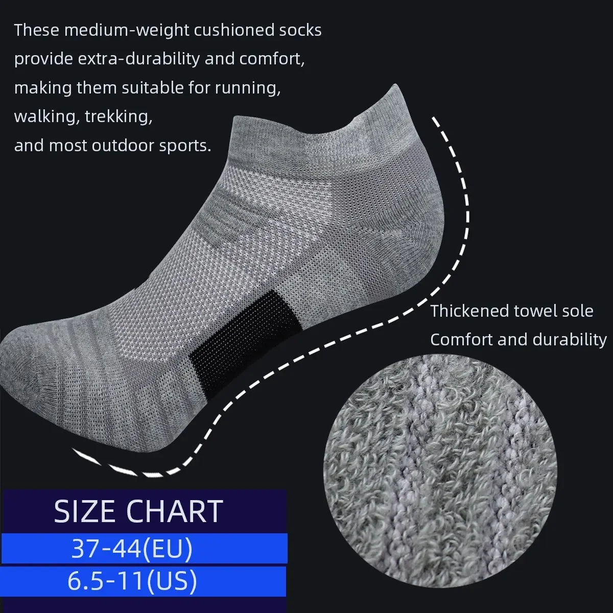 Running Ankle Socks - Cushioned Short Sports Socks for Men & Women | Breathable, Moisture Wicking - ZOOMNSTORE