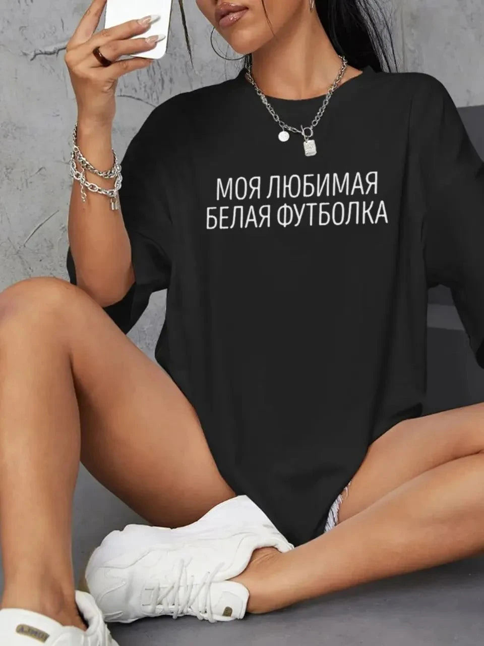 Russian Script T-Shirt - 100 Cotton Casual Summer Tee for Women - ZOOMNSTORE