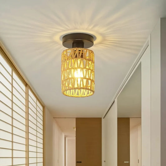 Rustic Hand-Woven Iron Ceiling Light - Warm Ambient Glow for Hallways  Living Rooms - ZOOMNSTORE
