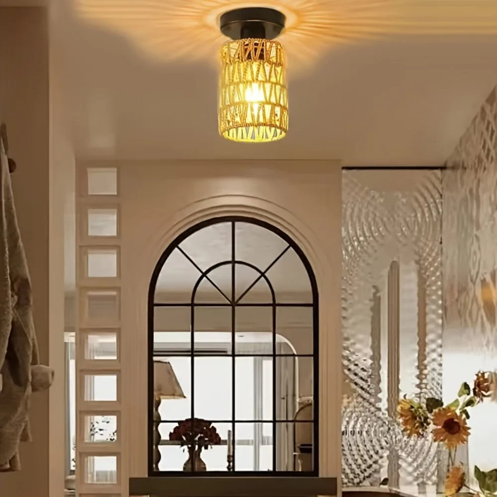 Rustic Hand-Woven Iron Ceiling Light - Warm Ambient Glow for Hallways  Living Rooms - ZOOMNSTORE