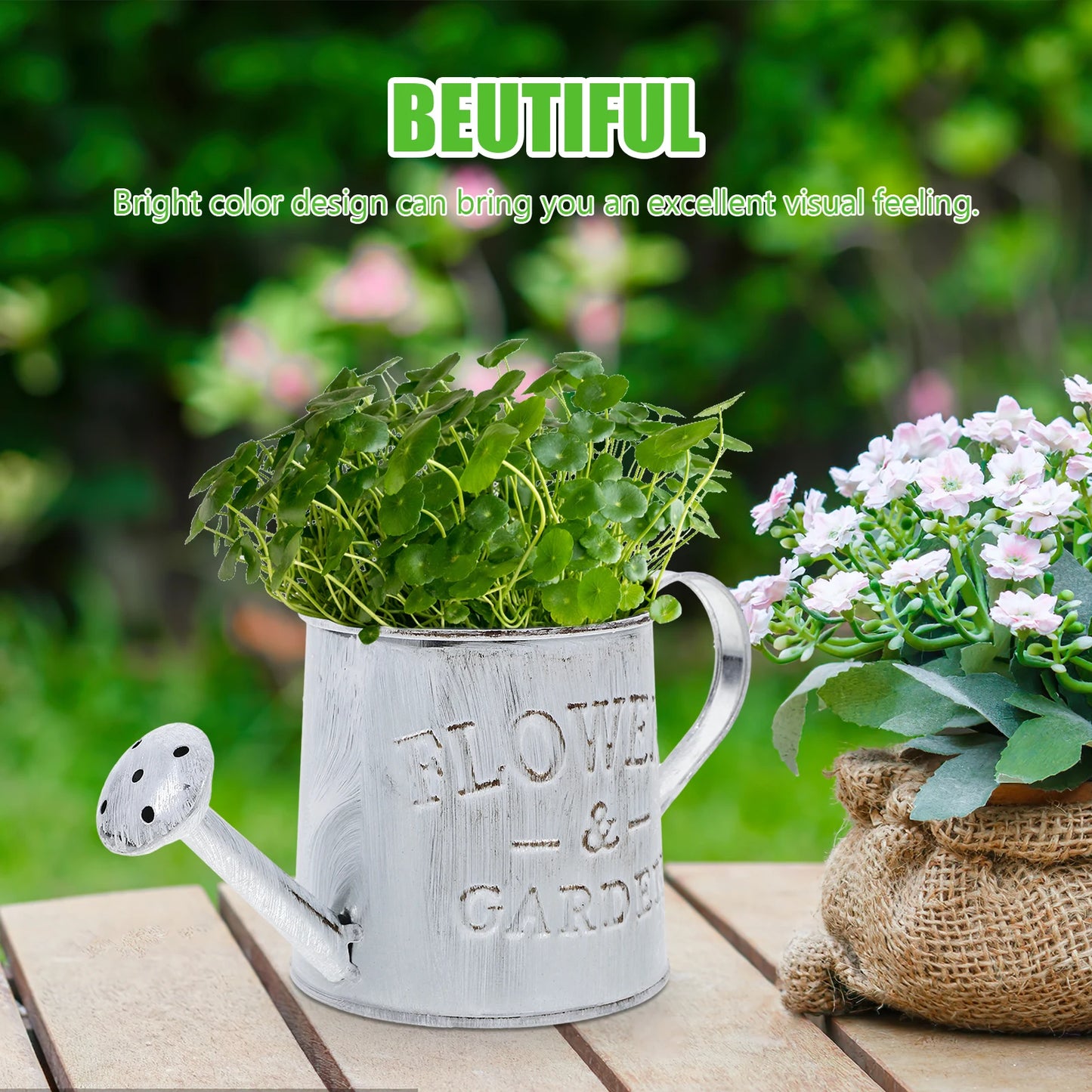 Rustic Iron Flower Vase - Decorative Metal Jug & Portable Watering Can for Wedding Table Centerpiece - ZOOMNSTORE