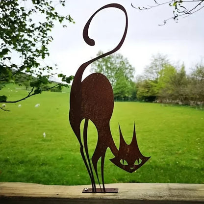 Rusty Wrought Iron Cat Halloween Fence Ornament - Garden Decor - ZOOMNSTORE