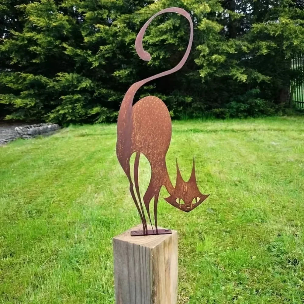 Rusty Wrought Iron Cat Halloween Fence Ornament - Garden Decor - ZOOMNSTORE
