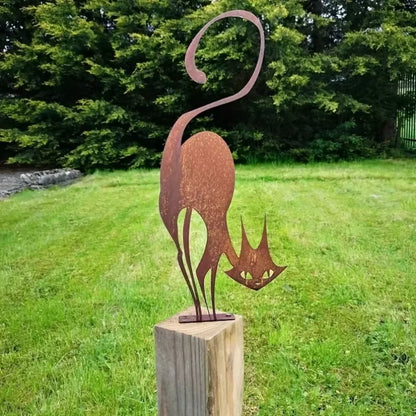Rusty Wrought Iron Cat Halloween Fence Ornament - Garden Decor - ZOOMNSTORE