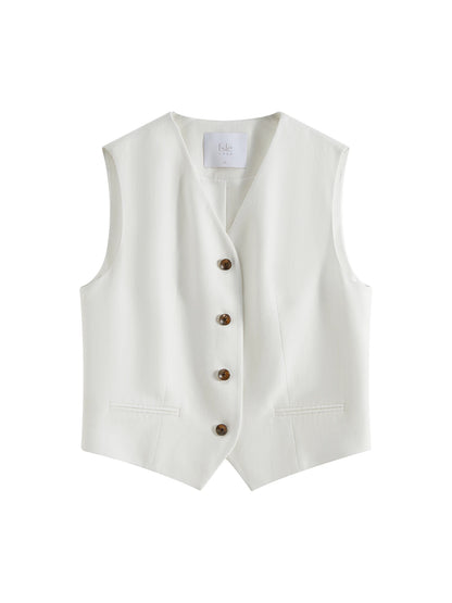 FSLE 2025 Summer Old Money Vest Wide-Leg Pants Set Vintage Tailored Two-Piece Adjustable Waist Eco Linen for Boardroom to Brunch