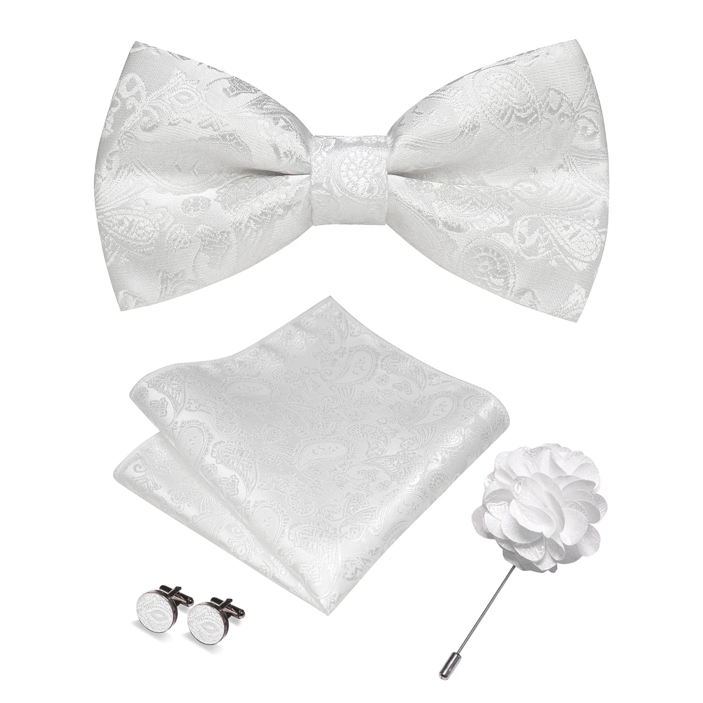Champagne Silk Jacquard Paisley Bow Tie Set - Pre-tied Bowtie Brooch Hanky  Cufflinks for Weddings  Business