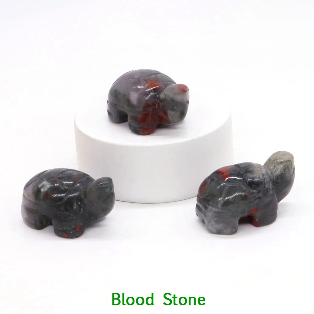 1.2" Mini Natural Crystal Stone Turtle Statue Reiki Healing Tortoise Figurine Amulet Fengshui Sculpture for Home Office Decor