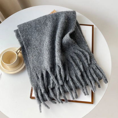 Wool Blend Scarf - Winter Thermal Scarf Women & Men | Soft Mohair Shawl, Keep Warm Muffler