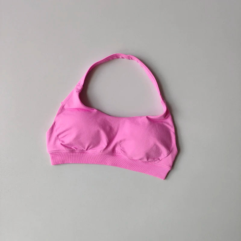 Padded Sports Bra - Shockproof Seamless Workout Bra With Halter Straps, Medium Support