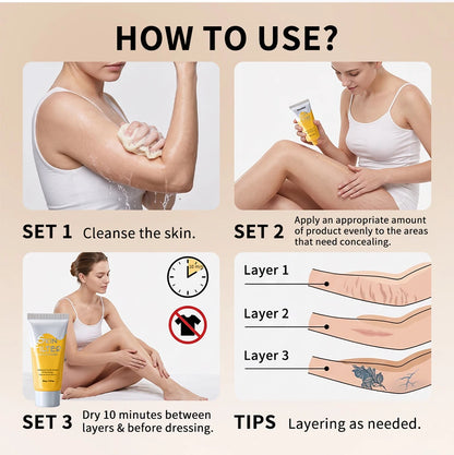Body Concealer Waterproof Transfer Resistant Long Lasting High Coverage Natural Finish Makeup for Scars Spots Veins Tattoos