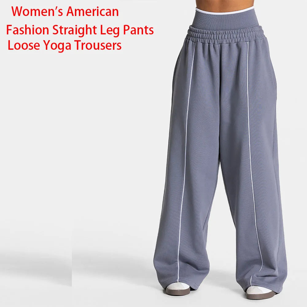 LOGO Loose Yoga Pants - Fashionable and Comfortable Casual Straight Yoga Pants with High Elasticity Fitness and Sports Pants