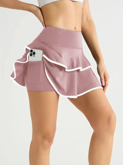 Women High Waist Color Block Skort With Inner Pockets Tennis Pleated Skirts Inner Pocket Quick Dry Sportawear