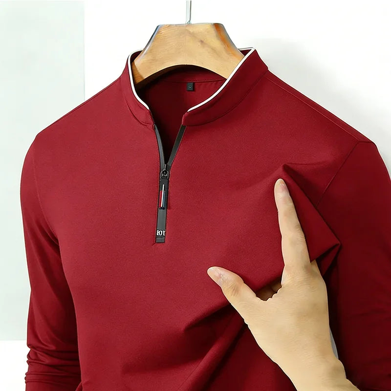 Fashion Men's Stand Collar Half Zip Long Sleeve Shirt Comfortable Casual Top Versatile Daily Wear Slim Fit Pullove