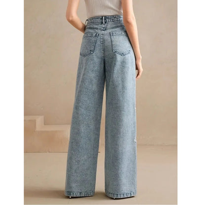 Y2k Pants New 2025 Trend Jeans for Woman Plus Size Comfort Stretch Washed Denim Embroidery Design Fashion Straight Leg