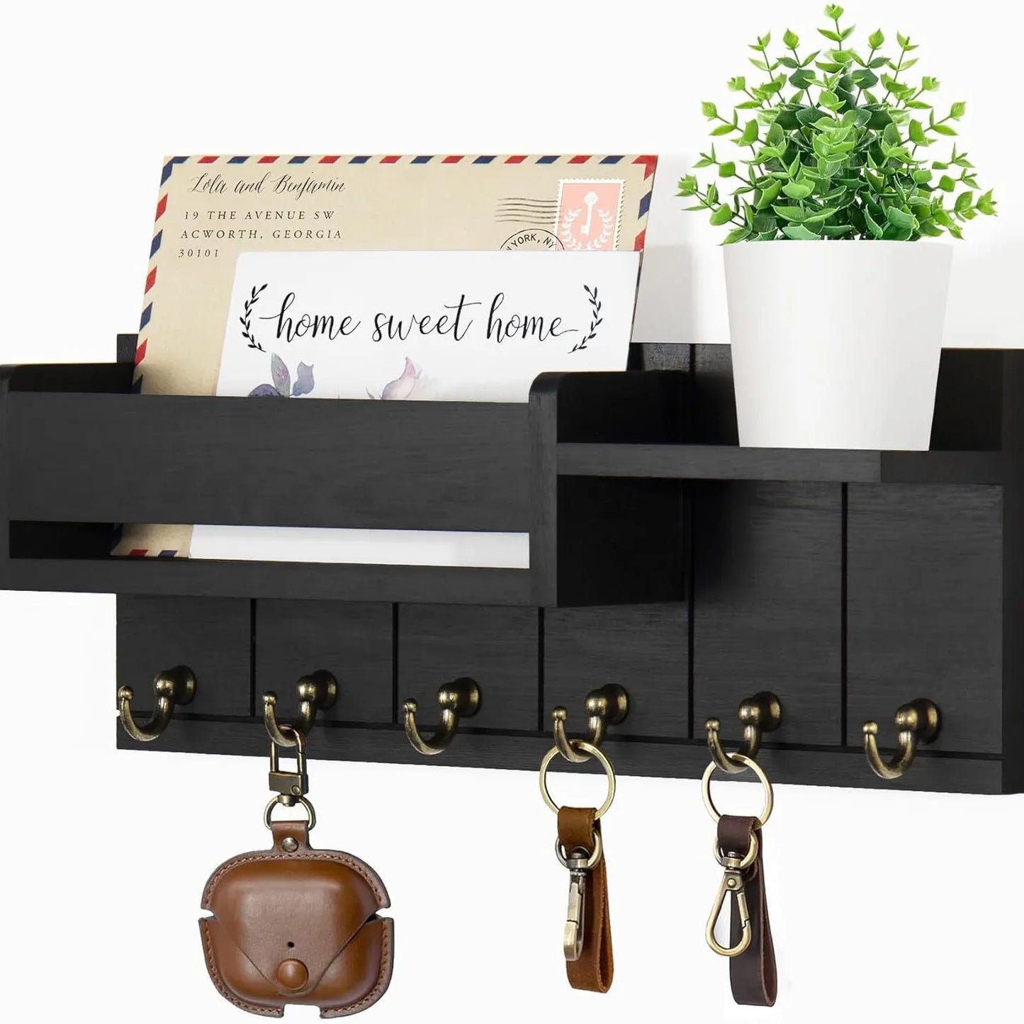 Wooden wall mounted envelope holder, bedroom, study room, key hook, solid wood wall, miscellaneous sorting and storage rack