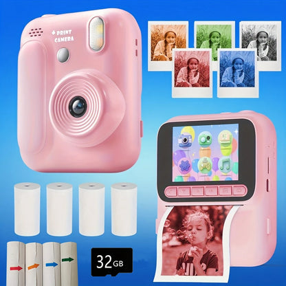 Kids Instant Camera - 32GB Digital Color Printing Camera With 1080P Video & Thermal Print