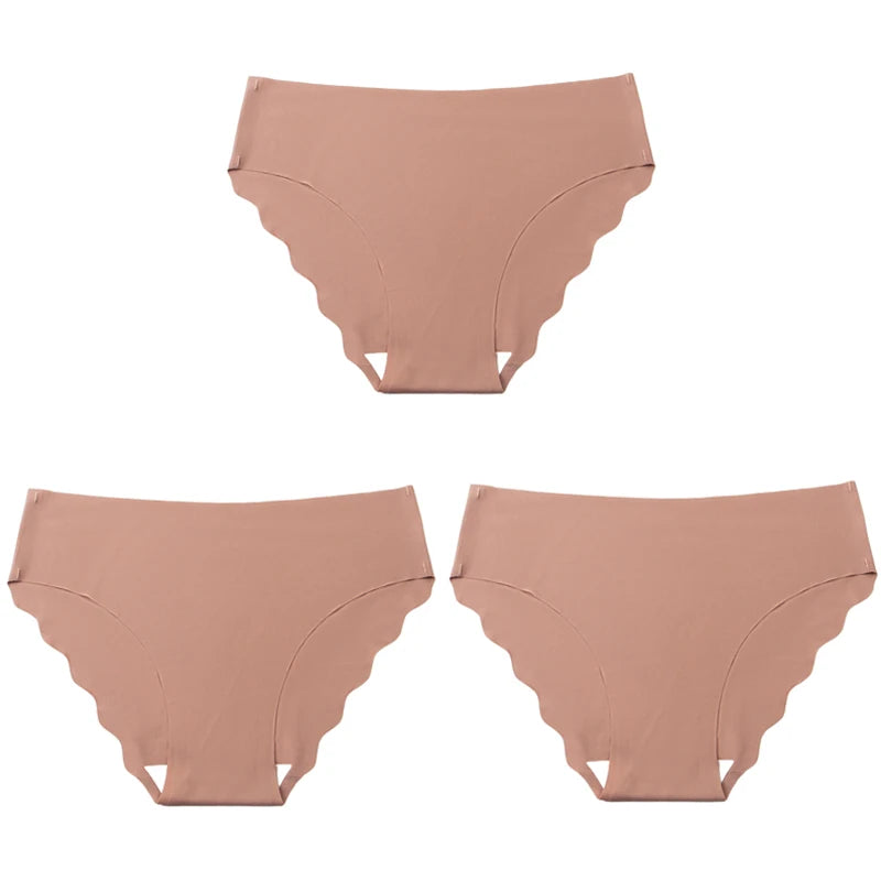 3pcs Women's Seamless Ice Silk Panties Female Mid Waist Plus Size Leopard Print Underwear Girls Fashion Brief Lady Comfort Panty