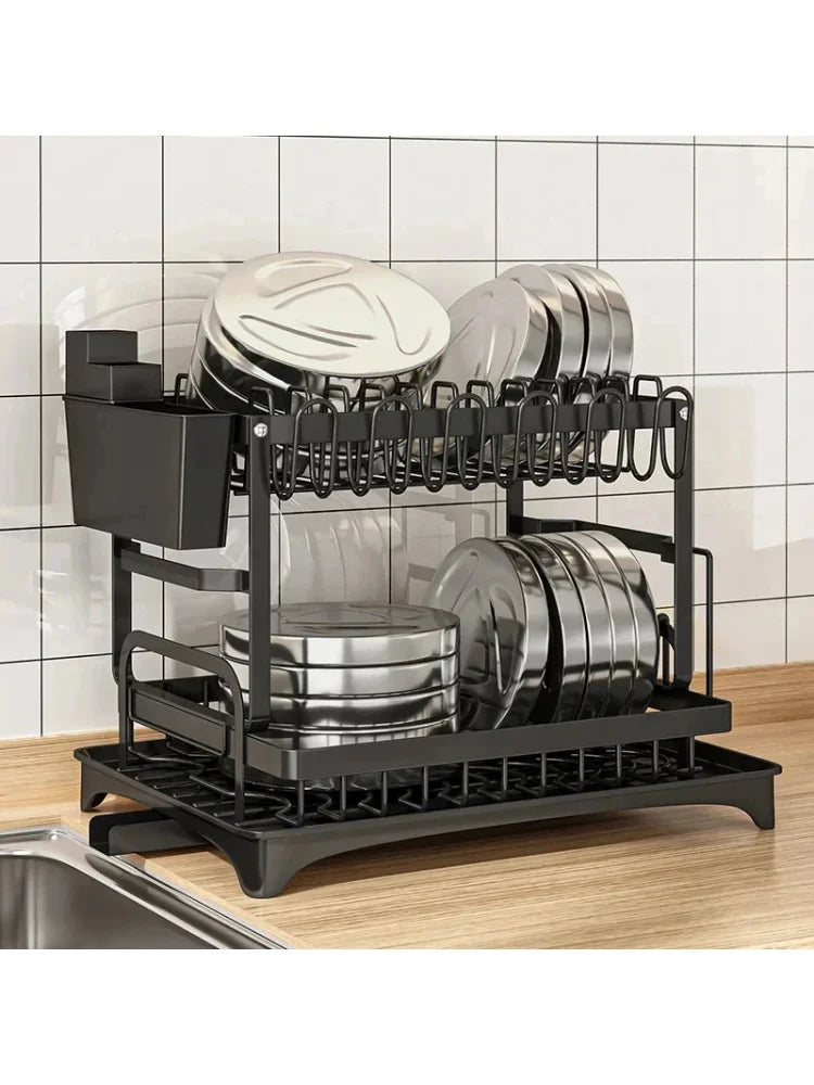 New Home Kitchen Dish Drain Rack Countertop Storage Rack with Cup Knife Holder Multifunctional Dishes Chopsticks Organizer