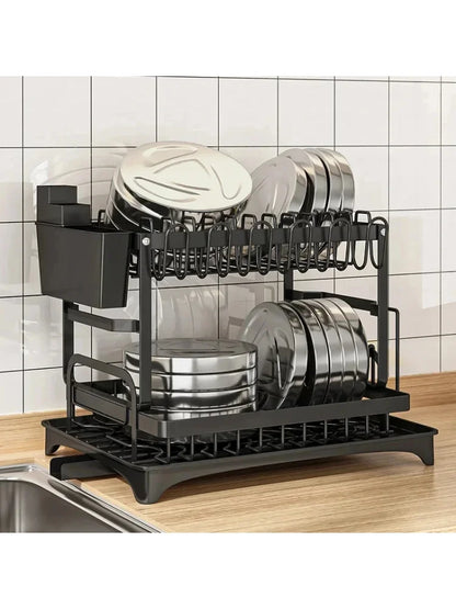 New Home Kitchen Dish Drain Rack Countertop Storage Rack with Cup Knife Holder Multifunctional Dishes Chopsticks Organizer