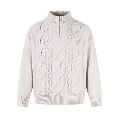 Solid Color Jacquard Sweater Mens Autumn Winter Casual Loose Half Zipper Long Sleeve Sweater Man