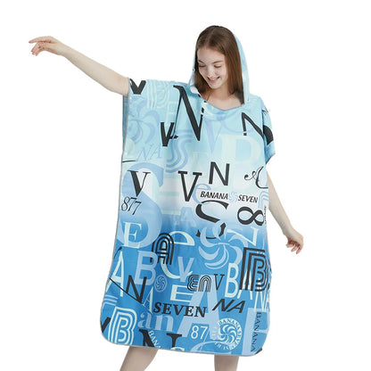 Surf Poncho Towel Poncho Quick-Dry Towel Hoodie Microfiber Beach Robe Changing Poncho Swim Towel Beach Poncho For Adults (A12)