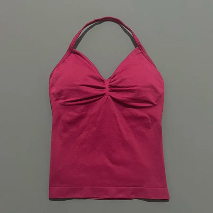 Women Yoga Vest - Longline Strappy Top | Breathable Fitness Tank Top Open Back Halter