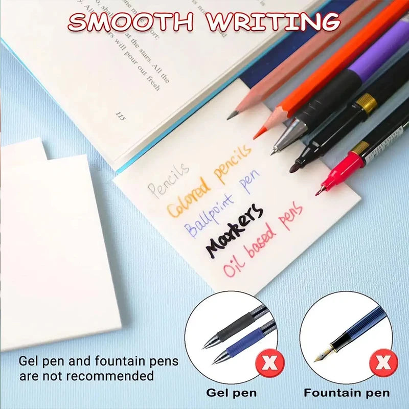 Transparent Waterproof Sticky Notes - 200 Sheets Fluorescent Notepad for School  Office