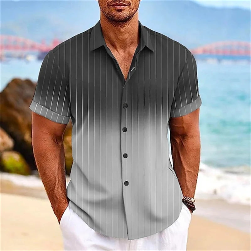 2024 Men's Gradient Striped Shirt Slim Breathable Fashion Short-sleeved High-quality Design Casual Button-down Shirts Male