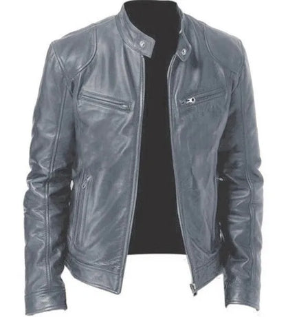 2023 Fashion Mens Leather Jacket Slim Fit Stand Collar PU Jacket Male Anti-wind Motorcycle Lapel Diagonal Zipper Jackets Men