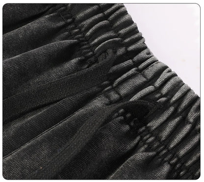 350g Water-Washed Distressed Loose Fit Casual Sweatpants with Ankle Ties - Retro American Style for Autumn/Spring