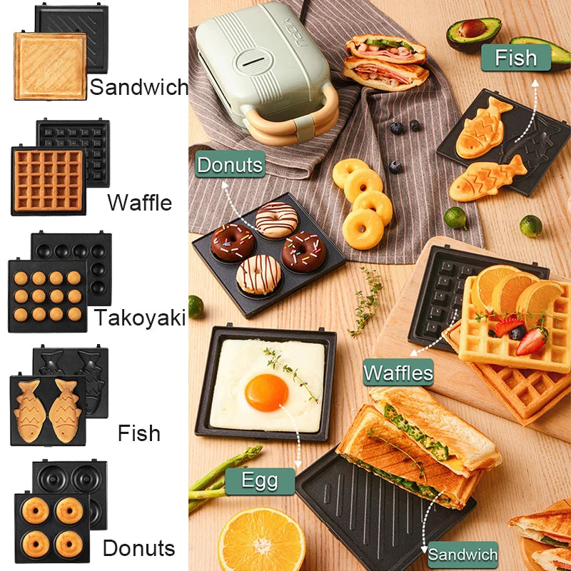 Mini Sandwich Maker - Electric Breakfast Multi Cooker for Toasts Pancakes Waffles  Donuts