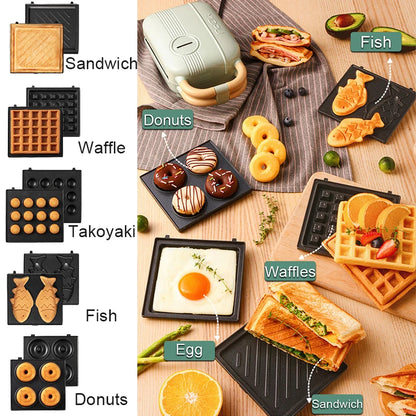 Mini Sandwich Maker - Electric Breakfast Multi Cooker for Toasts Pancakes Waffles  Donuts