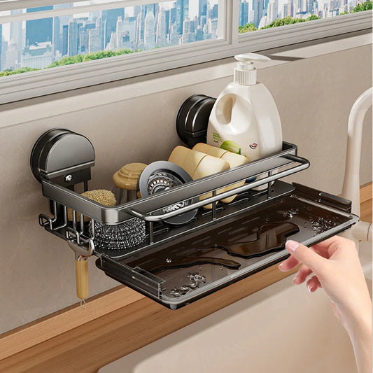 Kitchen Sink Rack - No Drill Suction Cup Storage Rack | Wall Mounted Shelf, Waterproof Metal Organizer