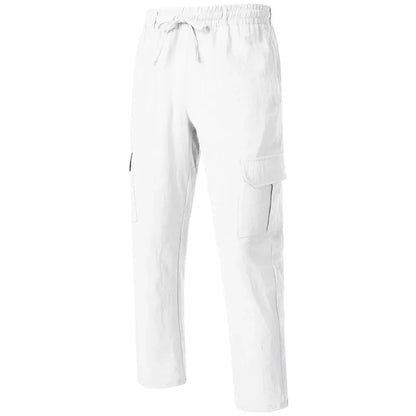 Men's Casual Trousers Loose Comfortable cargo pants Pants Man Cotton Linen multi-pocket Straight trousers Beach thin men Pants