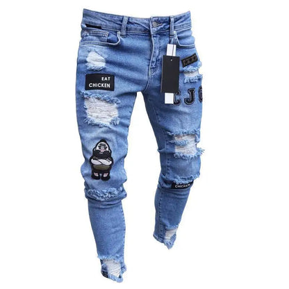 2025 New Solid Color Fashion Men Casual Pants Stretch Jeans Skinny Work Trousers Male Wash Slim Fit for Zippered Jeans Men Cloth