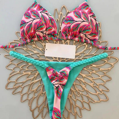 Womens G-String Bikini - Split Print Swimwear for Beach Holiday - ZOOMNSTORE