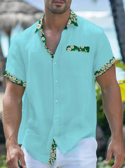 Men's shirts, button up shirts, casual shirts, spring and summer, printed short sleeves, daily, fashionable, comfortable