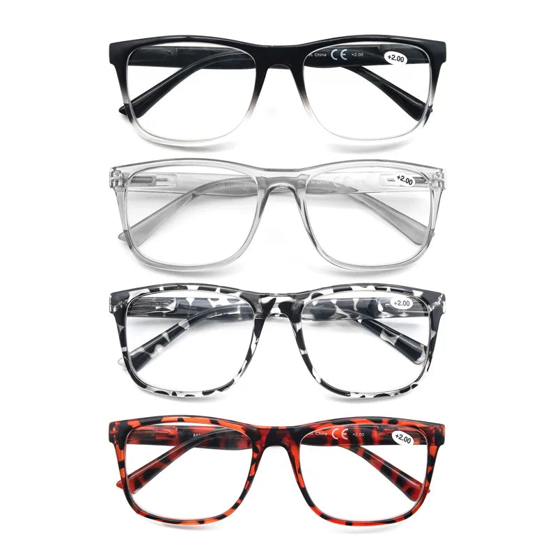 Oversized Reading Glasses - Wide Square Eyeglasses With Spring Hinge For Men & Women