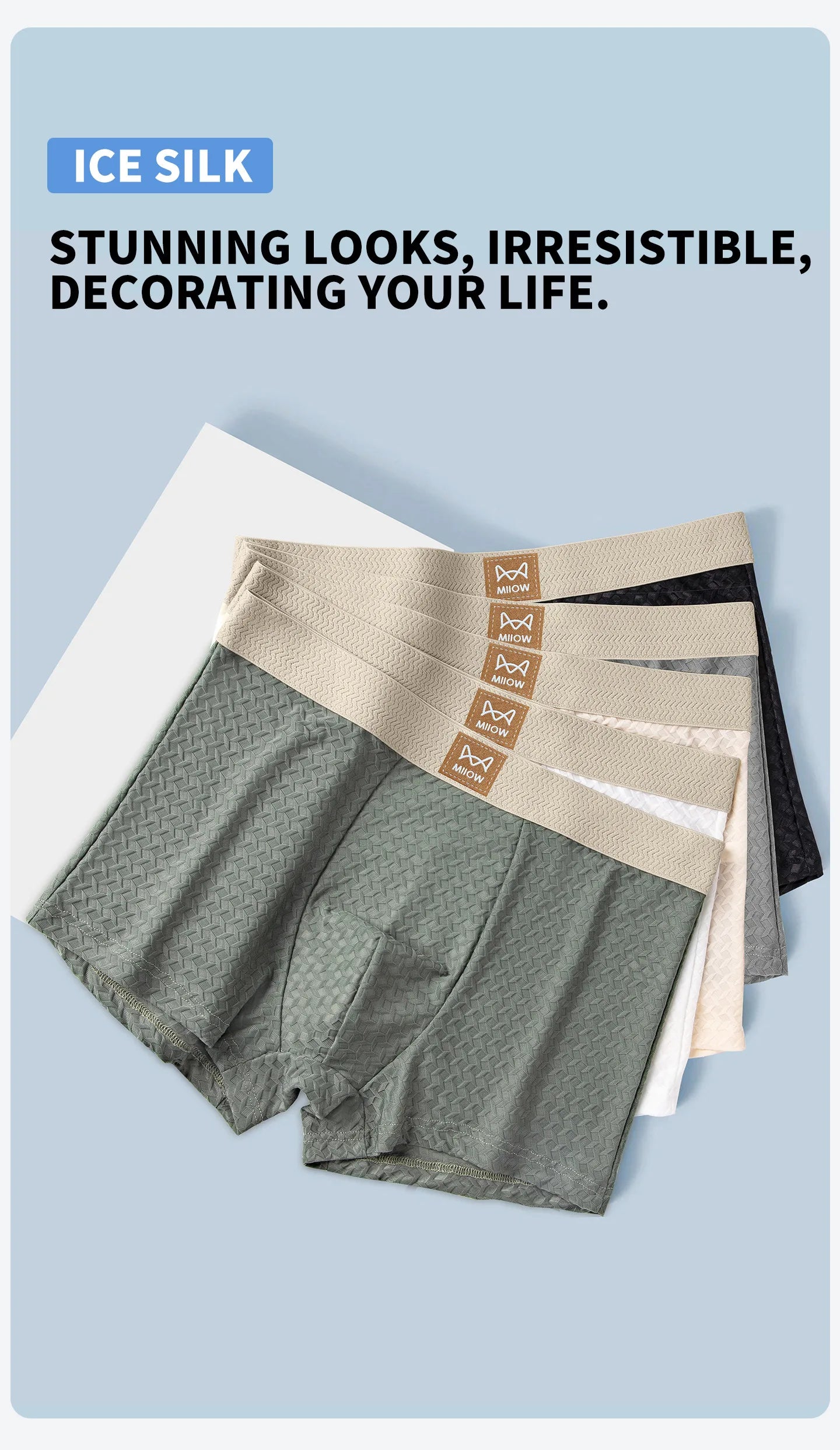 MiiOW 3Pcs Ice Silk Men Jacquard Boxer Shorts 10A Antibacterial Men's Panties Man Underpants Men's Refreshing Sports Underwear