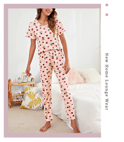 Women's Pajamas Set Spring Autumn New Short Sleeve Trousers Sleepwear Casual Flower Print Pajamas Woman Home Clothes Pyjama Suit
