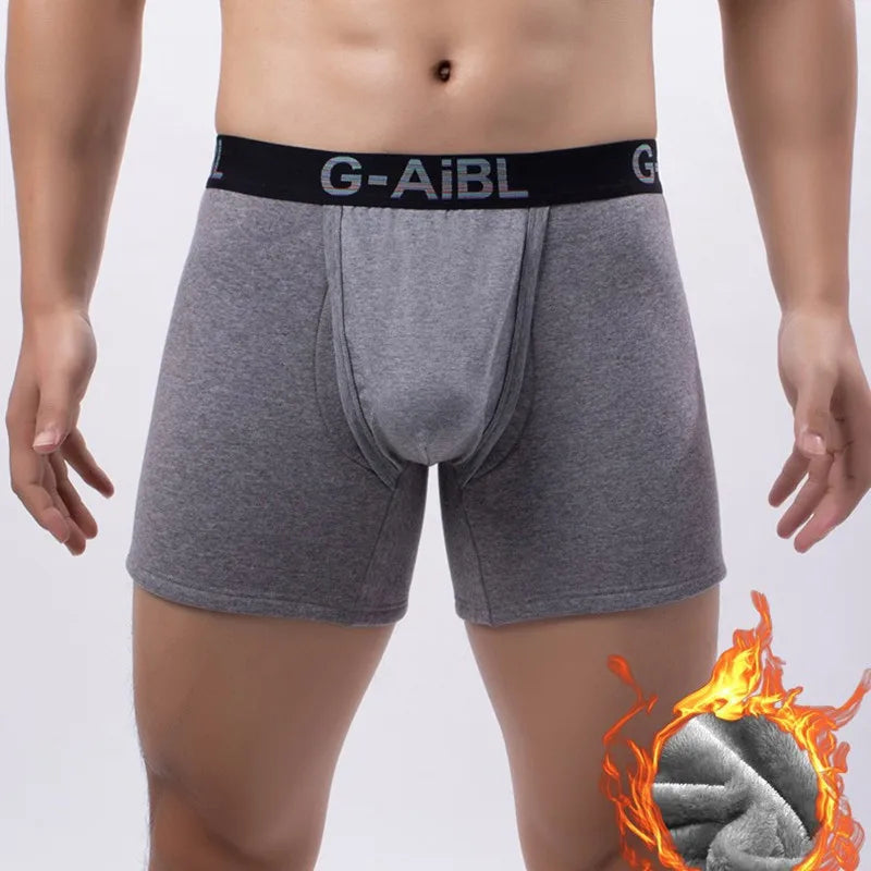 Men's Boxer Shorts Cotton Velvet Underwear Man Breathable JJ Hole Bullet Separation Pouch Underpants Male Winter Warm Panties