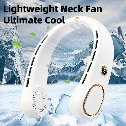 Portable Neck Fan, Hands Free Bladeless Fan, 5 Speeds, 3000 mAh Battery Operated Wearable Personal Fan, Twistable, Rechargeable