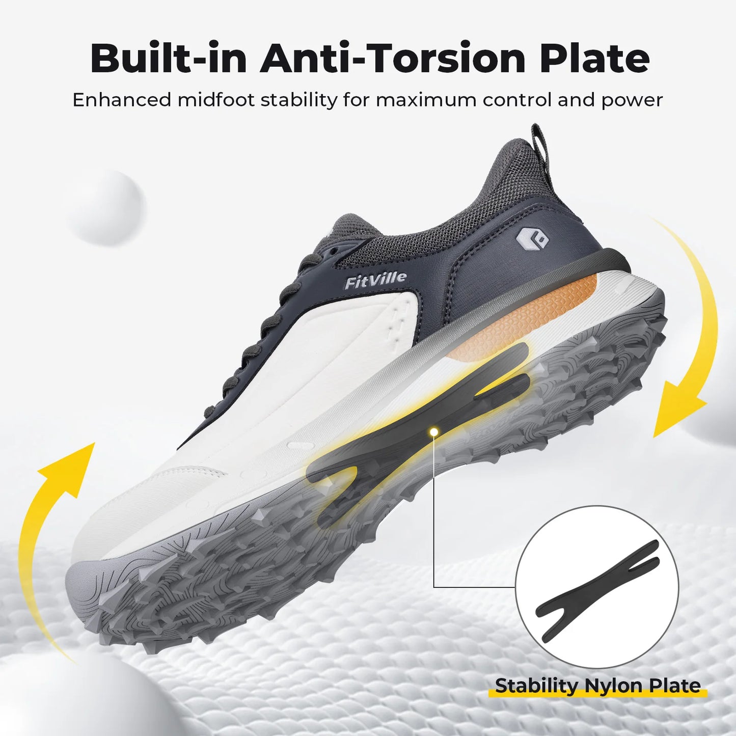 FitVille Men'S Wide Waterproof Spikeless Golf Shoes, High Traction Anti-Slip Sole, Shock Absorption Cushioning Arch Support Professional Golf Trainers, Roomy Toe Box For Wide & Fat Feet