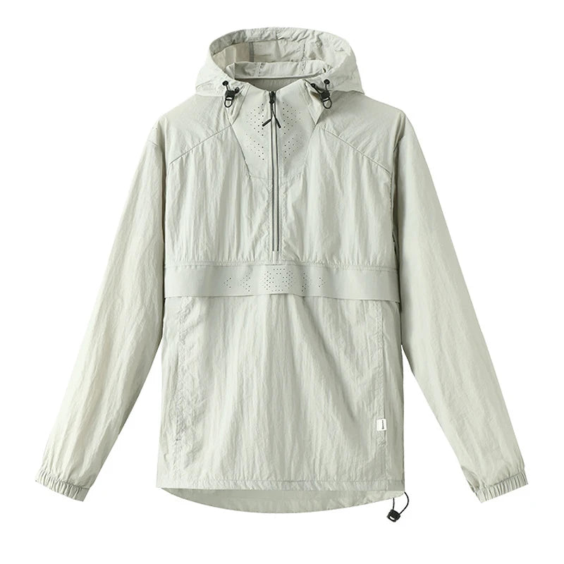 Spring Summer Men Lightweight Anorak Jacket Fashion Man Half Zip Sunscreen Hooded Coats Men UPF50+ Windbreaker Waterproof Jacket