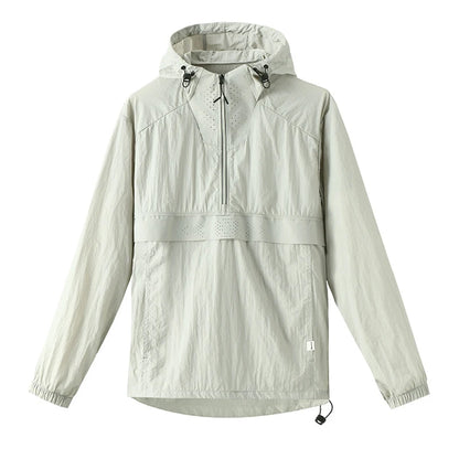 Spring Summer Men Lightweight Anorak Jacket Fashion Man Half Zip Sunscreen Hooded Coats Men UPF50+ Windbreaker Waterproof Jacket