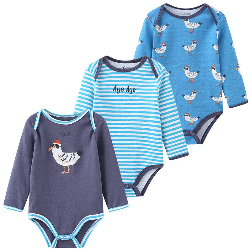 Baby Bodysuit Cotton - Newborn Onesies 3 Pcs Long Sleeve Soft Infant Bodysuits